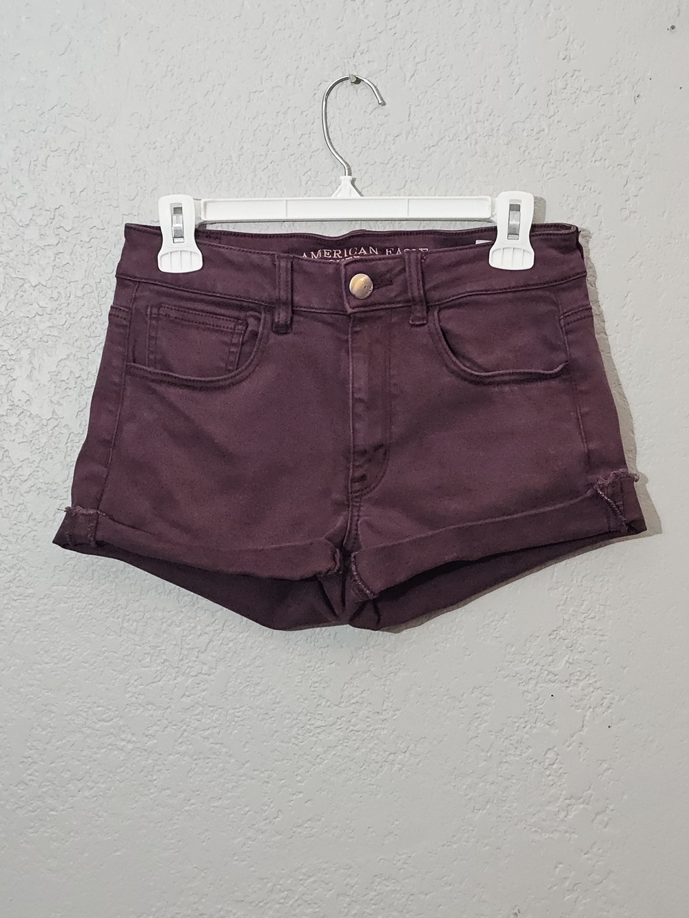 American Eagle Plum Hi-Rise Shortie Shorts Womens 6 Rolled Cuff Stretch